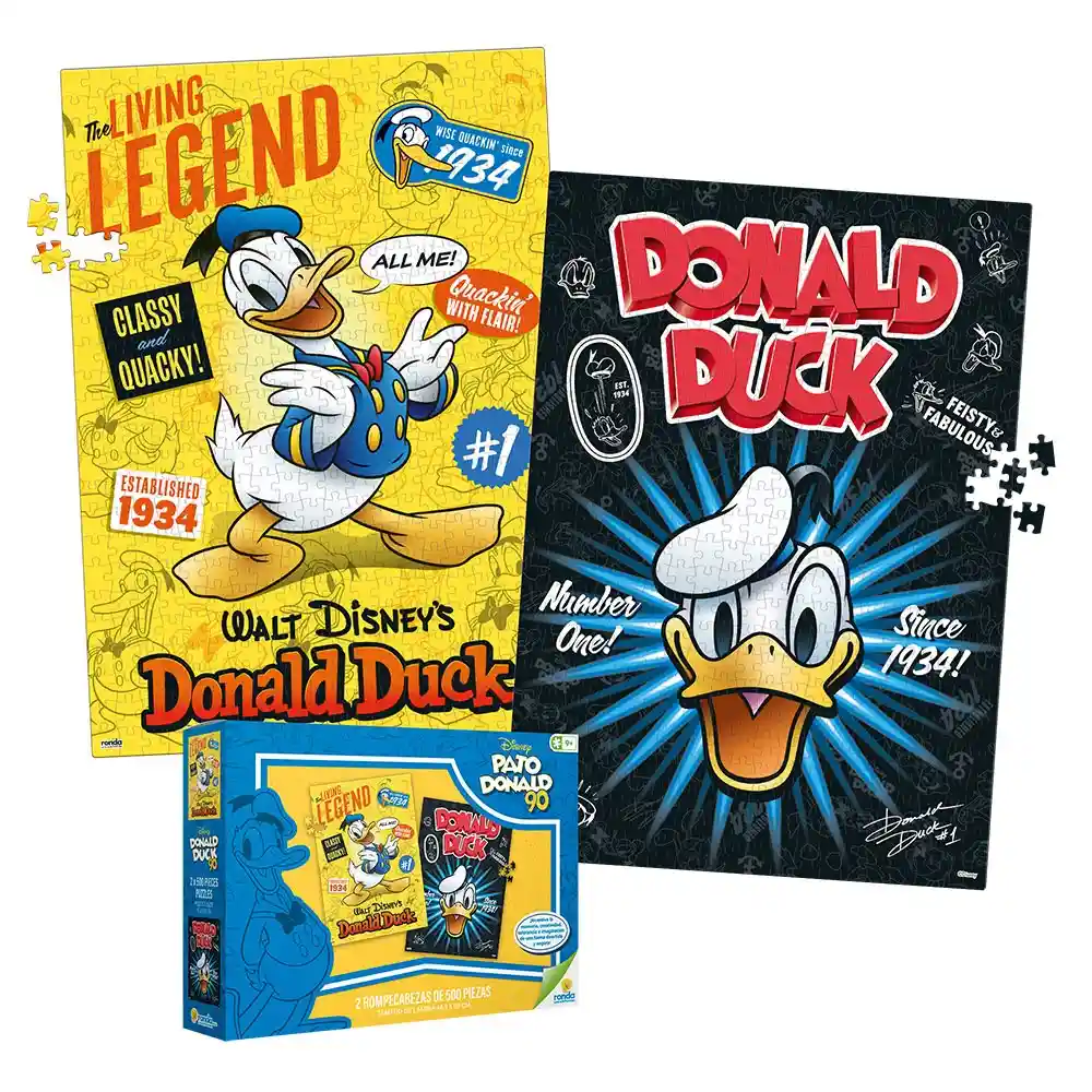 2 Rompecabezas De 500 Piezas Pato Donald 90 Años De Ronda Y Disney