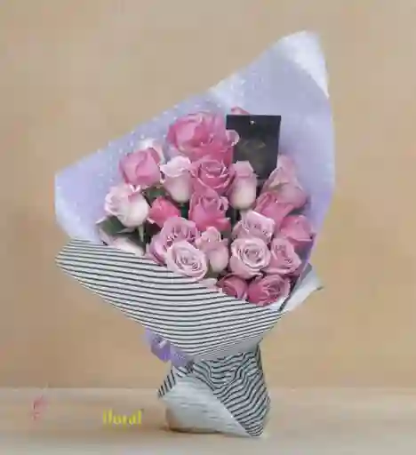 Flores Rosas Rosadas Y Lilas - Bouquet Ternura Floral 24 Rosas