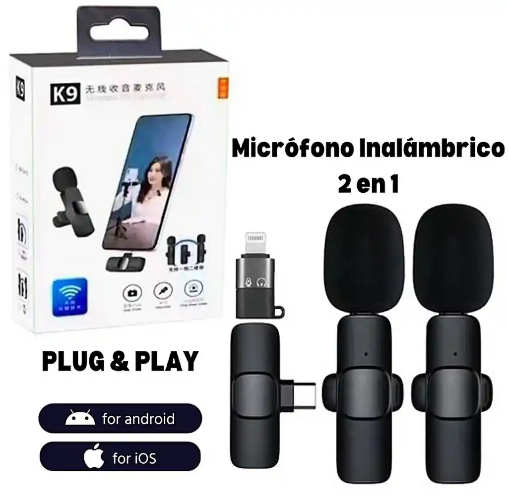 Microfono Inalambrico 2 En 1 Tipo C Y Iphone Lightning K9