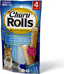 Inaba Catsnack Churu - Rolls 4und Chicken Recipe Wraps Tuna With Scallop Recipe (azul)