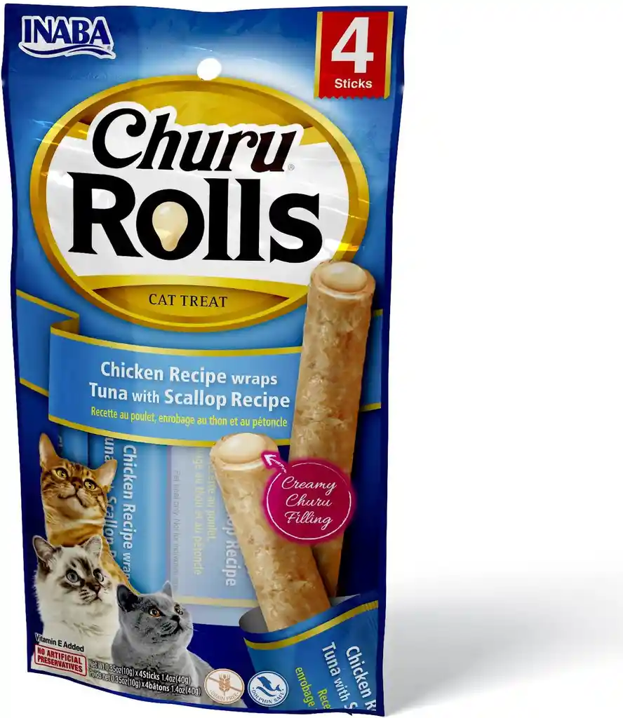 Inaba Catsnack Churu - Rolls 4und Chicken Recipe Wraps Tuna With Scallop Recipe (azul)