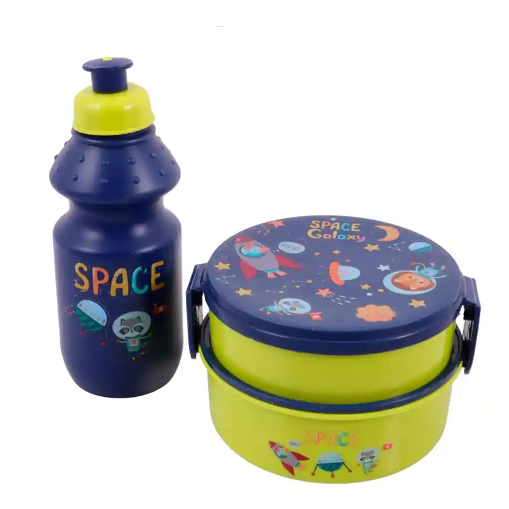 Combo Lonchera Porta Comidas Infantil Escolar Dos Puestos Con Termo Y Cubierto
