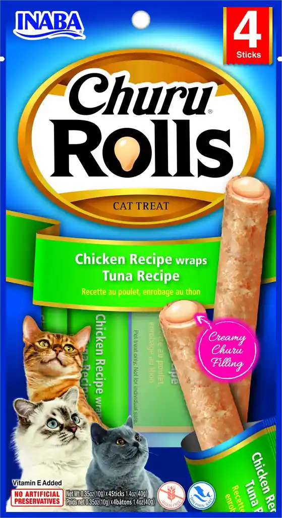 Inaba Cat Snack Churu - Rolls 4und Chicken Recipe Wraps Tuna Recipe (verde)