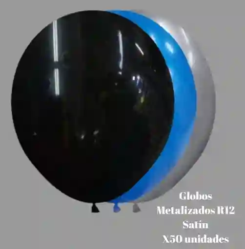Globos Látex Satín X50 Unidades (negro, Azul Rey, Plateado)