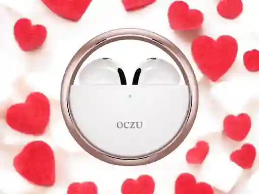 Auriculares Inalámbricos Bluetooth Oczu Manos Libres Color Blanco / Estuche Oro Rosa