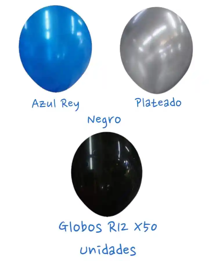 Globos Látex Satín X50 Unidades (negro, Azul Rey, Plateado)