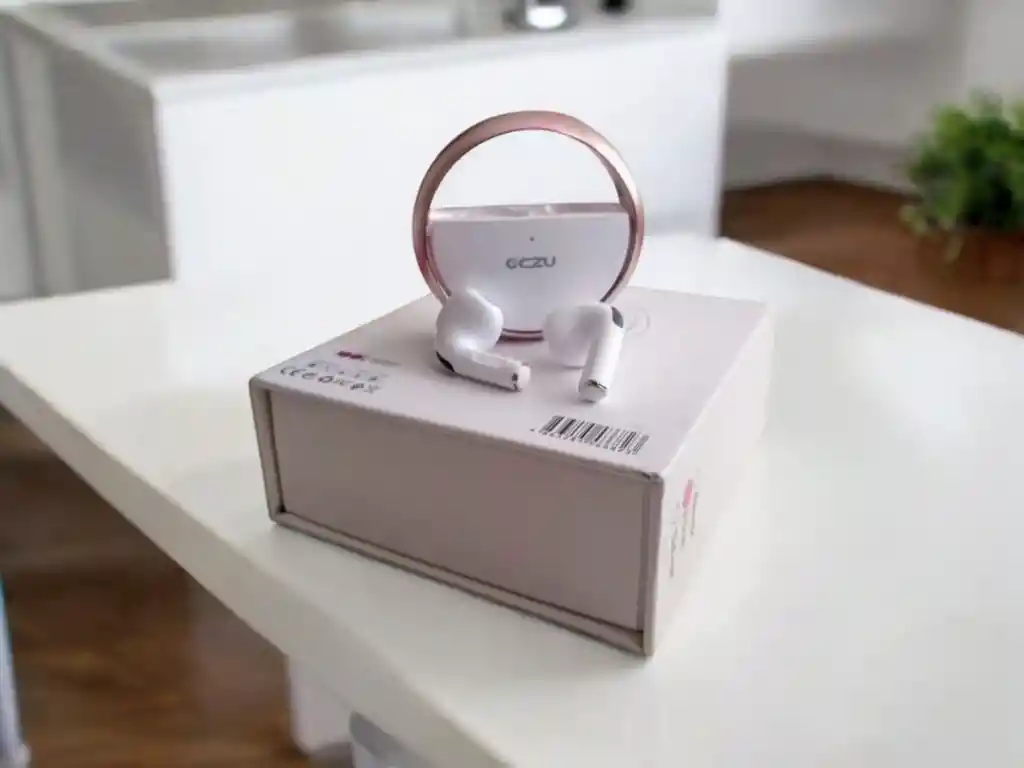 Auriculares Inalámbricos Bluetooth Oczu Manos Libres Color Blanco / Estuche Oro Rosa