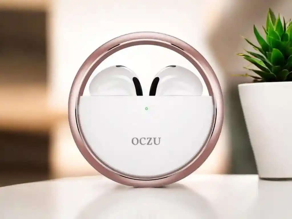 Auriculares Inalámbricos Bluetooth Oczu Manos Libres Color Blanco / Estuche Oro Rosa
