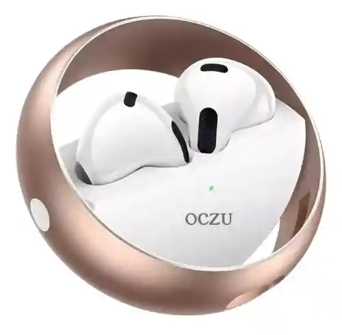 Auriculares Inalámbricos Bluetooth Oczu Manos Libres Color Blanco / Estuche Oro Rosa