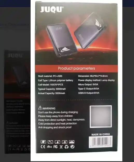 Power Bank Carga De 1 A 2 Veces Tu Celll -negro Batería Portátil 5000mah 2.1a Ultra Mini + Cable