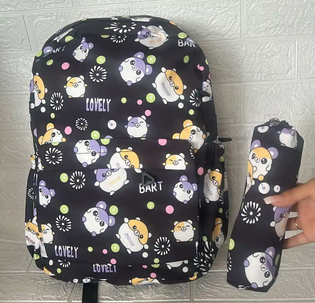 Maletin Dama O Niña Doble Compartimiento Estampado + Cartuchera