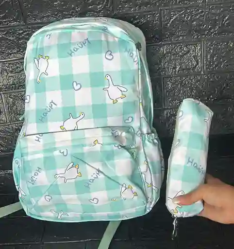 Maletin Dama O Niña Doble Compartimiento Estampado + Cartuchera