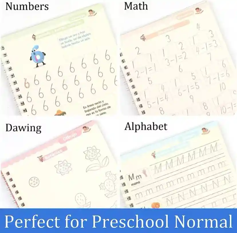 Set X4 Cuadernos Mágicos Mejora De Caligrafía Montessori