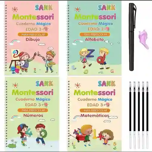 Set X4 Cuadernos Mágicos Mejora De Caligrafía Montessori