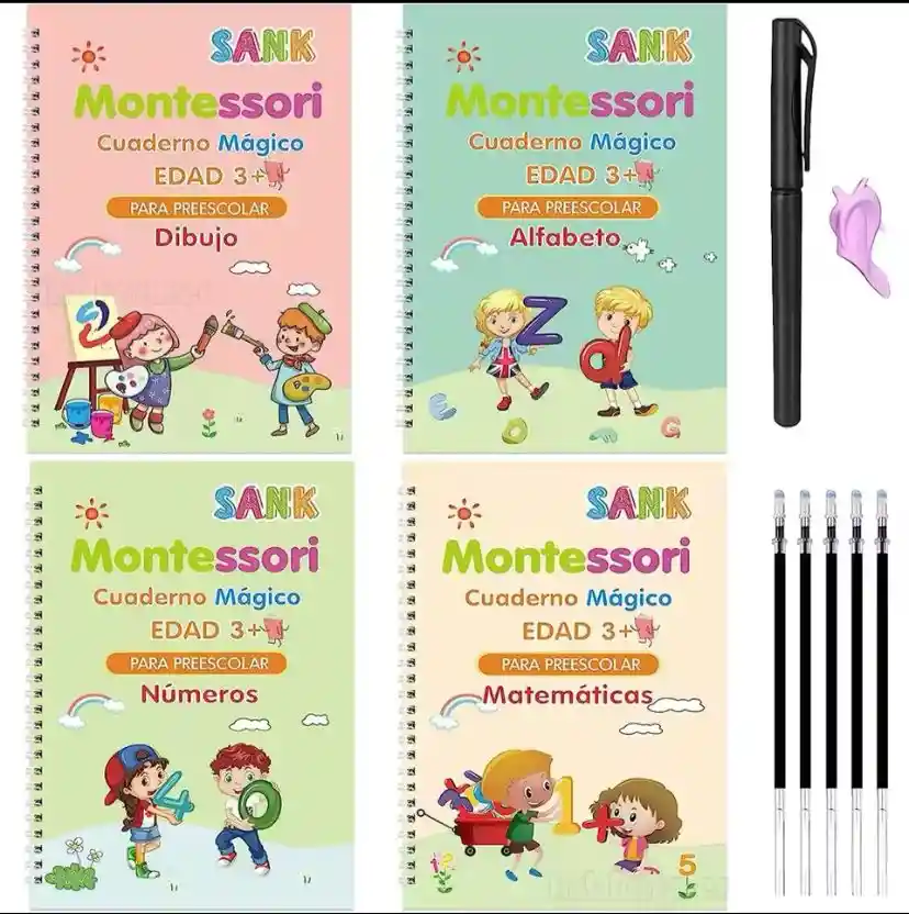 Set X4 Cuadernos Mágicos Mejora De Caligrafía Montessori