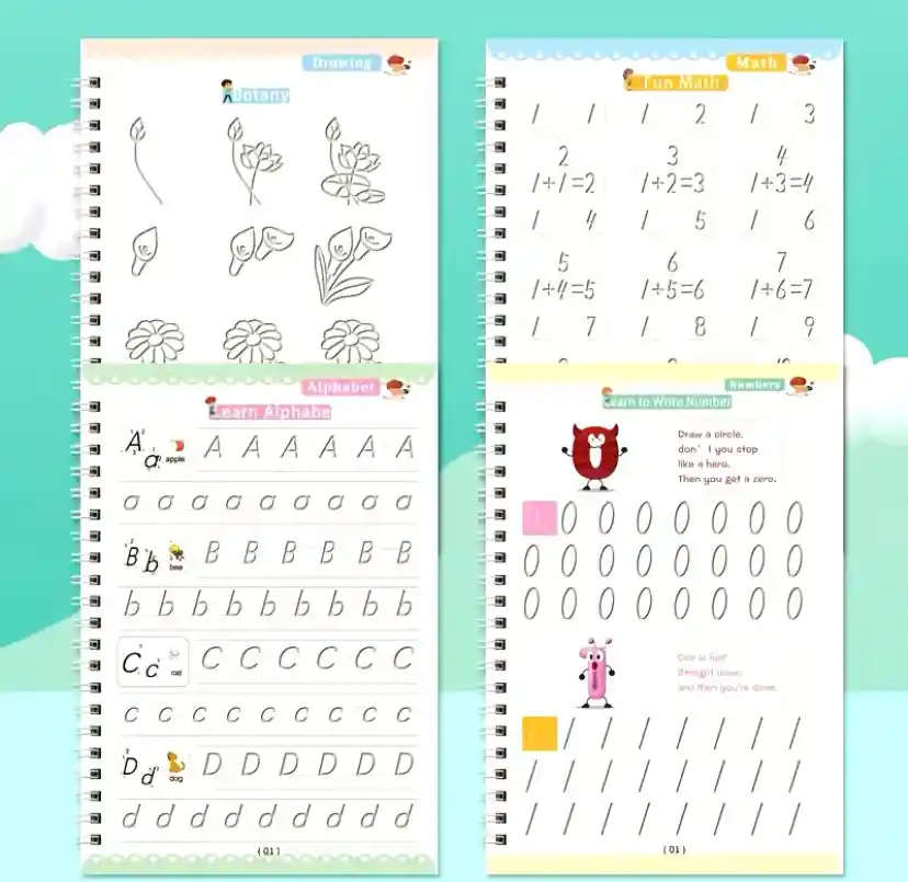 Set X4 Cuadernos Mágicos Mejora De Caligrafía Montessori