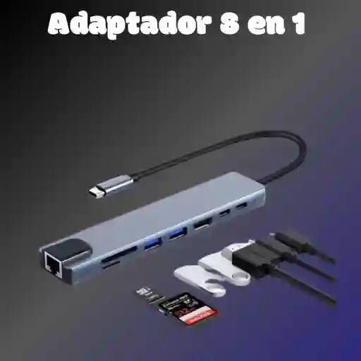 Adaptador 8 En 1 De Red Rj45 Usb Tipo C Hdmi 4k Tf Sd Lector De Usb-c