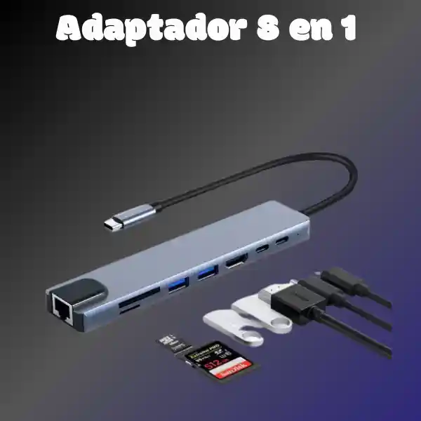 Adaptador 8 En 1 De Red Rj45 Usb Tipo C Hdmi 4k Tf Sd Lector De Usb-c