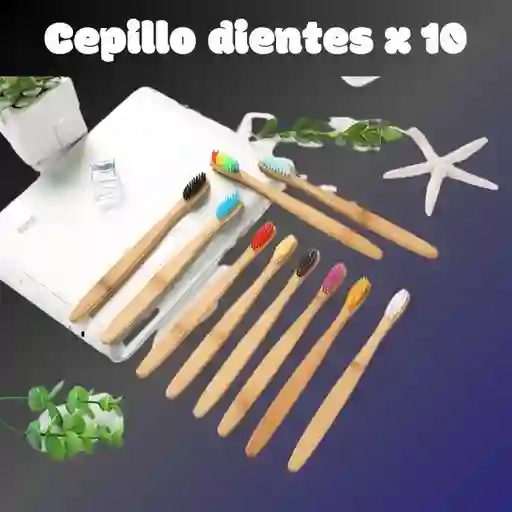Juego De Cepillos De Dientes De Bambu Natural Cerdas Suaves 10 Piezas