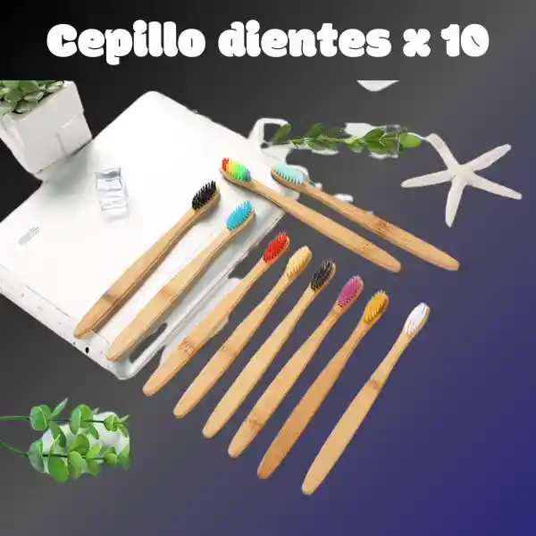 Juego De Cepillos De Dientes De Bambu Natural Cerdas Suaves 10 Piezas
