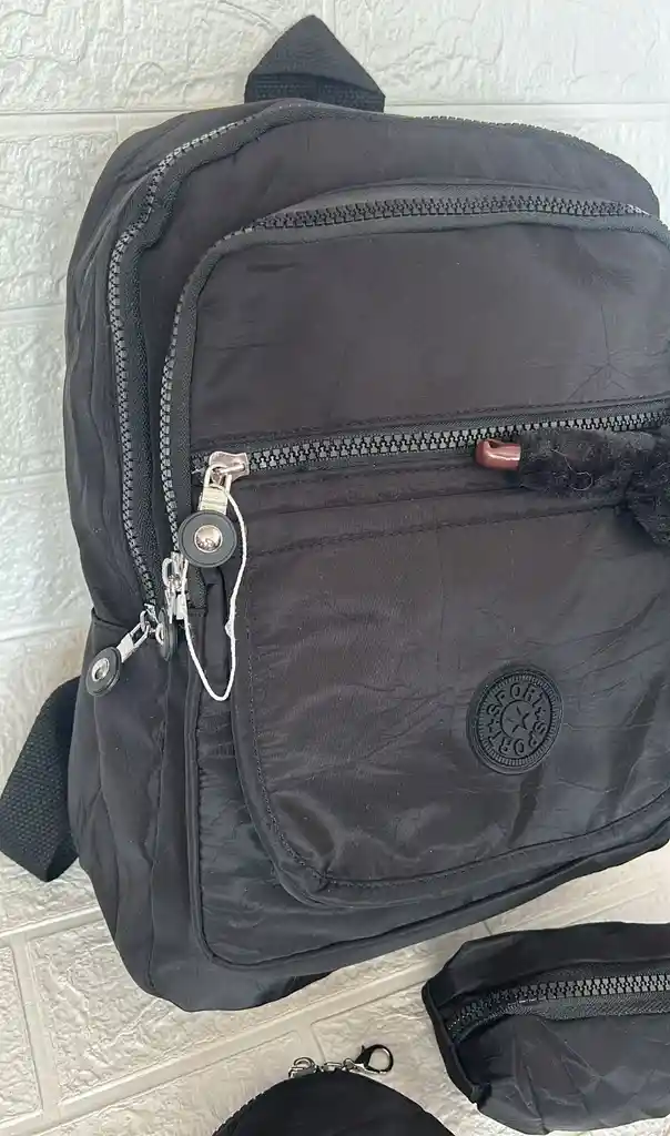Maletin Escolar Dama O Niña 4 Bolsillos Pequeño Negro + Cartuchera Y Monedero / Bolso