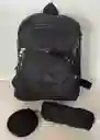 Maletin Escolar Dama O Niña 4 Bolsillos Pequeño Negro + Cartuchera Y Monedero / Bolso
