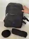 Maletin Escolar Dama O Niña 4 Bolsillos Pequeño Negro + Cartuchera Y Monedero / Bolso