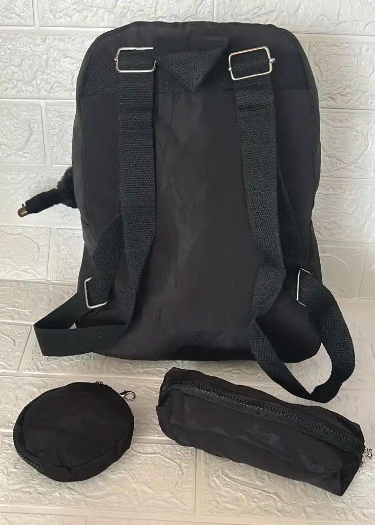 Maletin Escolar Dama O Niña 4 Bolsillos Pequeño Negro + Cartuchera Y Monedero / Bolso