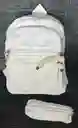 Maletin Escolar Dama O Niña 4 Bolsillos Pequeño Blanco + Cartuchera Y Monedero / Bolso