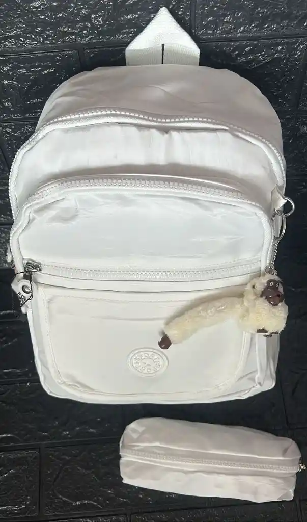 Maletin Escolar Dama O Niña 4 Bolsillos Pequeño Blanco + Cartuchera Y Monedero / Bolso