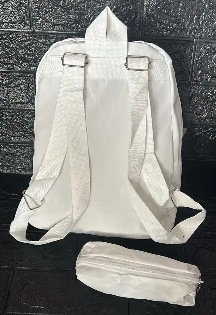 Maletin Escolar Dama O Niña 4 Bolsillos Pequeño Blanco + Cartuchera Y Monedero / Bolso