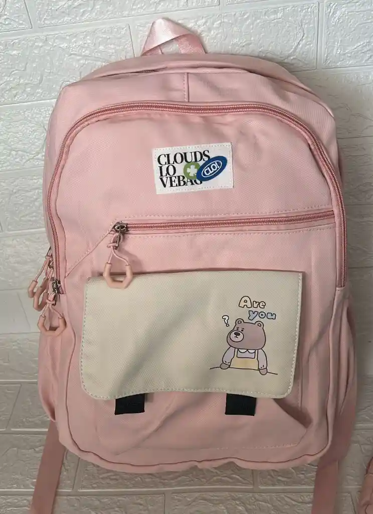 Maletin Escolar Dama O Niña 4 Bolsillos Grande Rosado + Monedero / Bolso