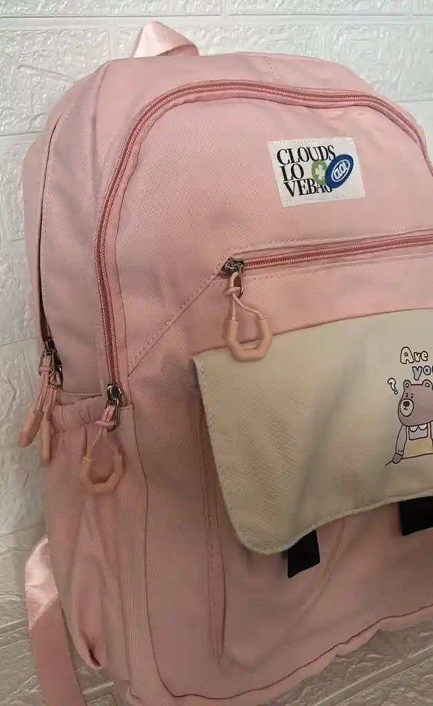 Maletin Escolar Dama O Niña 4 Bolsillos Grande Rosado + Monedero / Bolso
