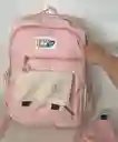 Maletin Escolar Dama O Niña 4 Bolsillos Grande Rosado + Monedero / Bolso