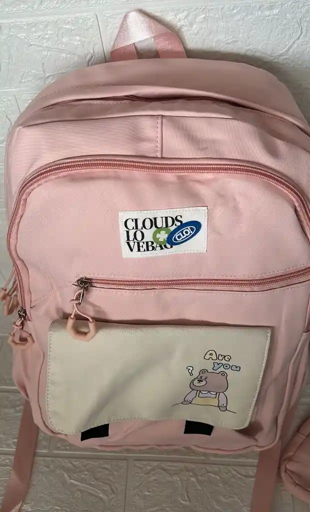 Maletin Escolar Dama O Niña 4 Bolsillos Grande Rosado + Monedero / Bolso