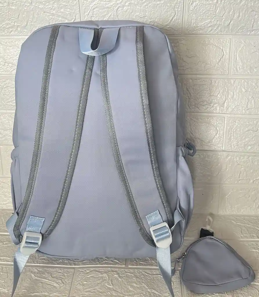 Maletin Escolar Dama O Niña 4 Bolsillos Grande Azul + Monedero / Bolso