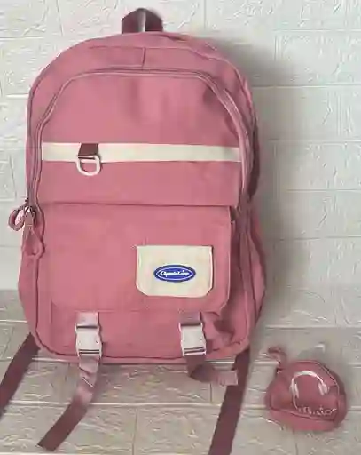 Maletin Escolar Dama O Niña 3 Bolsillos Grande Rosado + Monedero / Bolso