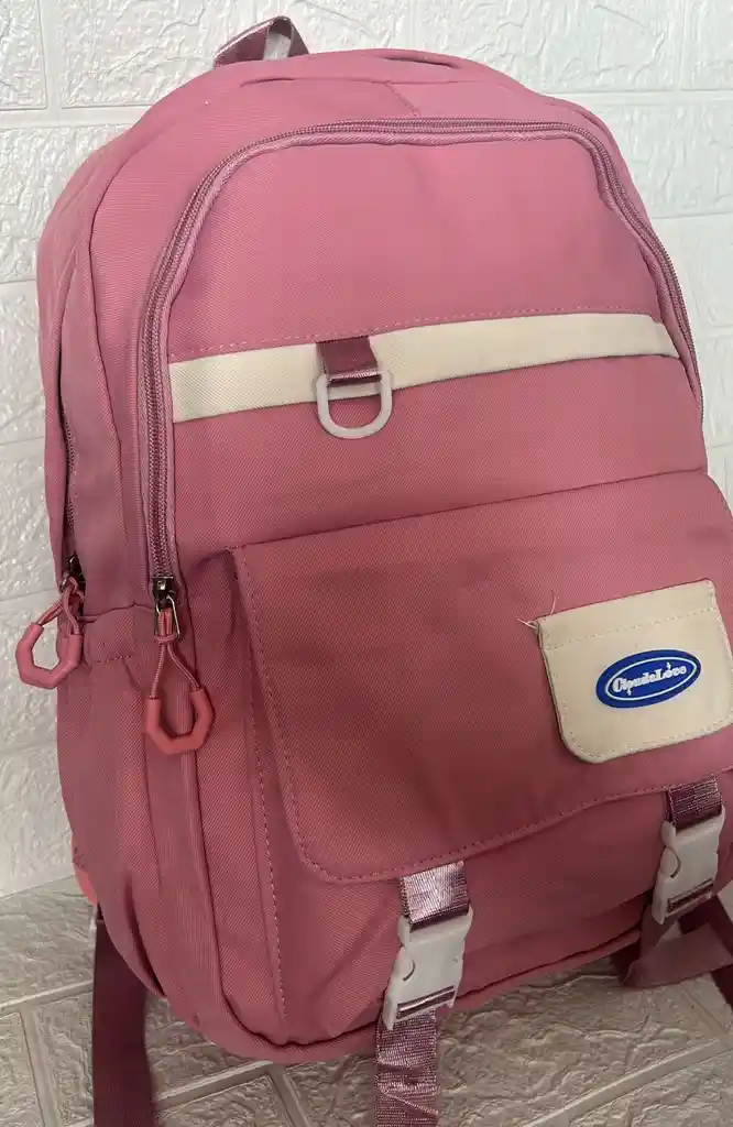 Maletin Escolar Dama O Niña 3 Bolsillos Grande Rosado + Monedero / Bolso