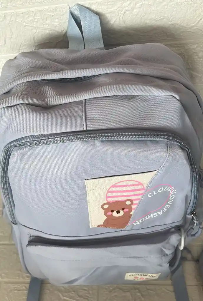 Maletin Escolar Dama O Niña 3 Bolsillos Grande Azul + Monedero / Bolso