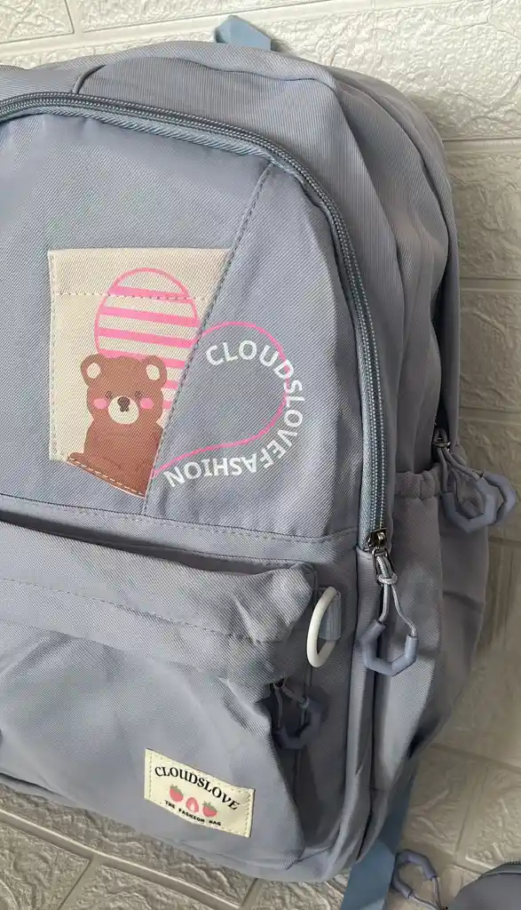 Maletin Escolar Dama O Niña 3 Bolsillos Grande Azul + Monedero / Bolso