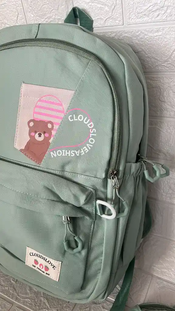 Maletin Escolar Dama O Niña 3 Bolsillos Grande Verde + Monedero / Bolso