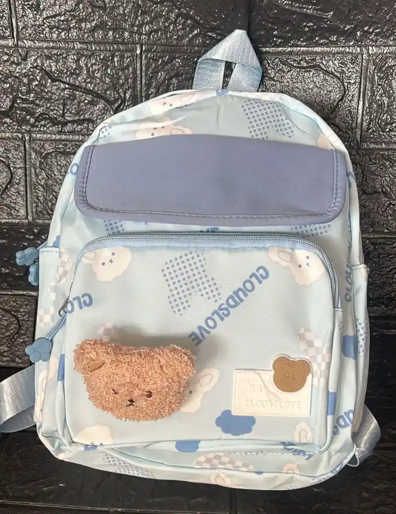 Maletin Escolar Dama O Niña 3 Bolsillos Pequeño Azul / Bolso