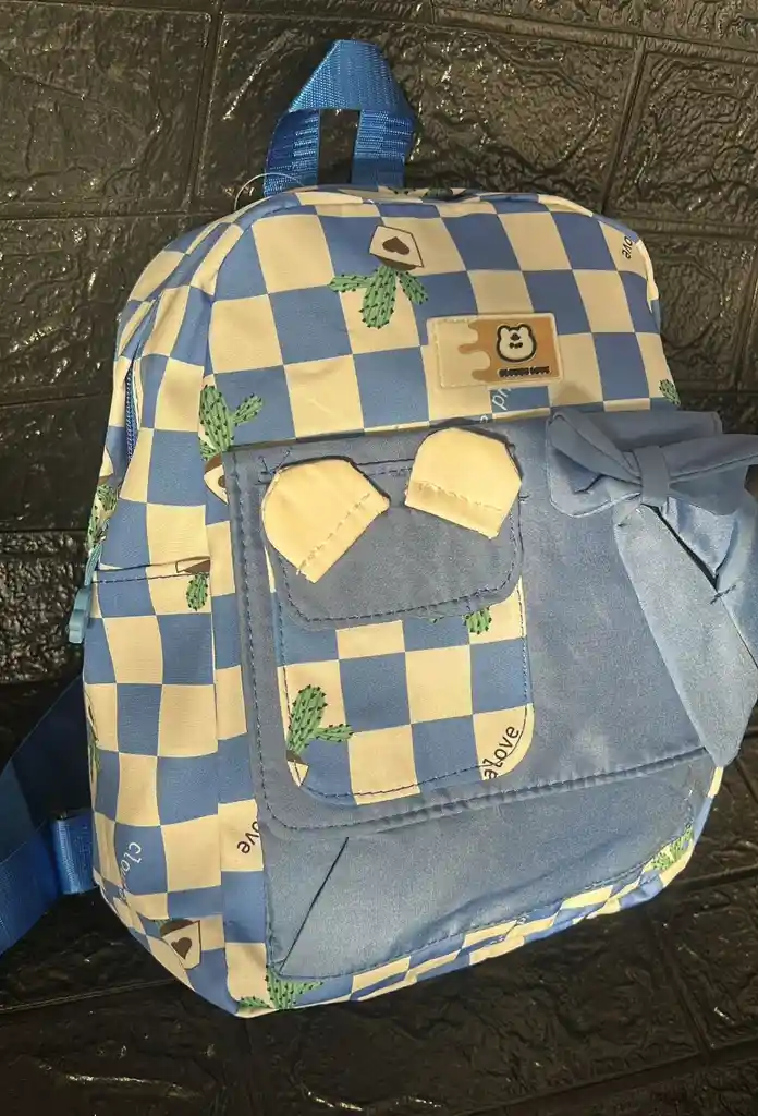 Maletin Escolar Dama O Niña 2 Bolsillos Pequeño Azul / Bolso