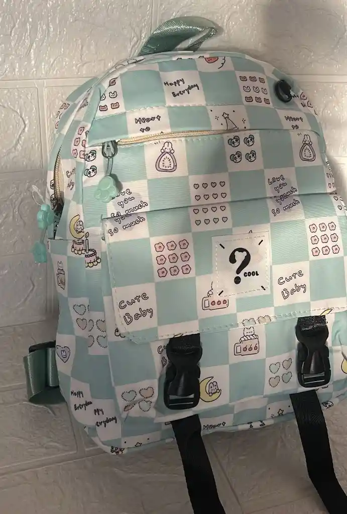 Maletin Escolar Dama O Niña 3 Bolsillos Pequeño Verde Claro + Monedero / Bolso