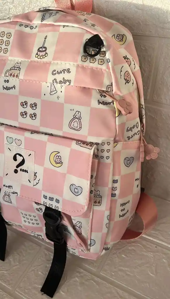 Maletin Escolar Dama O Niña 3 Bolsillos Pequeño Rosado Claro + Monedero / Bolso
