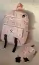 Maletin Escolar Dama O Niña 3 Bolsillos Pequeño Rosado Claro + Monedero / Bolso