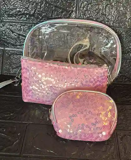 Set Cosmetiqueras Rosada X3 Unidades