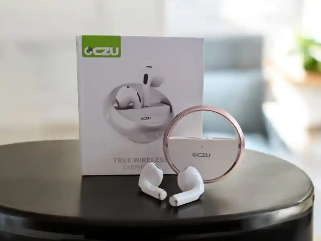 Auriculares Inalámbricos Bluetooth Oczu Manos Libres Color Blanco / Estuche Oro Rosa