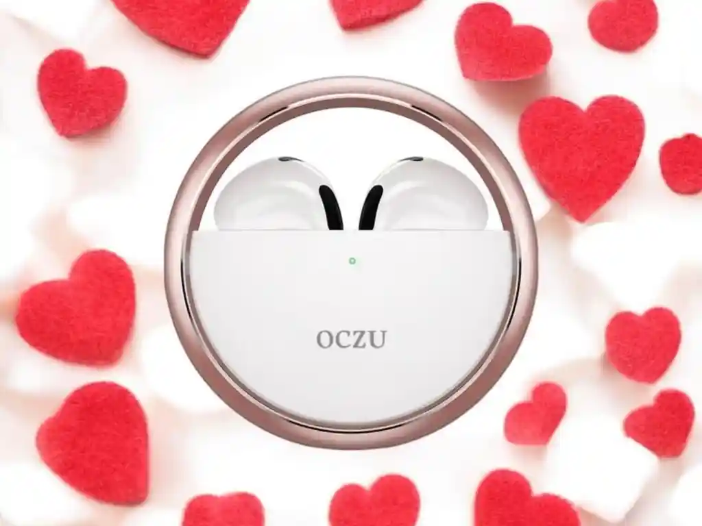 Auriculares Inalámbricos Bluetooth Oczu Manos Libres Color Blanco / Estuche Oro Rosa
