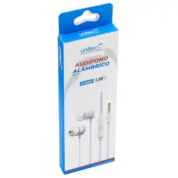 Audífono Alámbrico Unitec Manos Libres Eb-118 In-ear Blanco